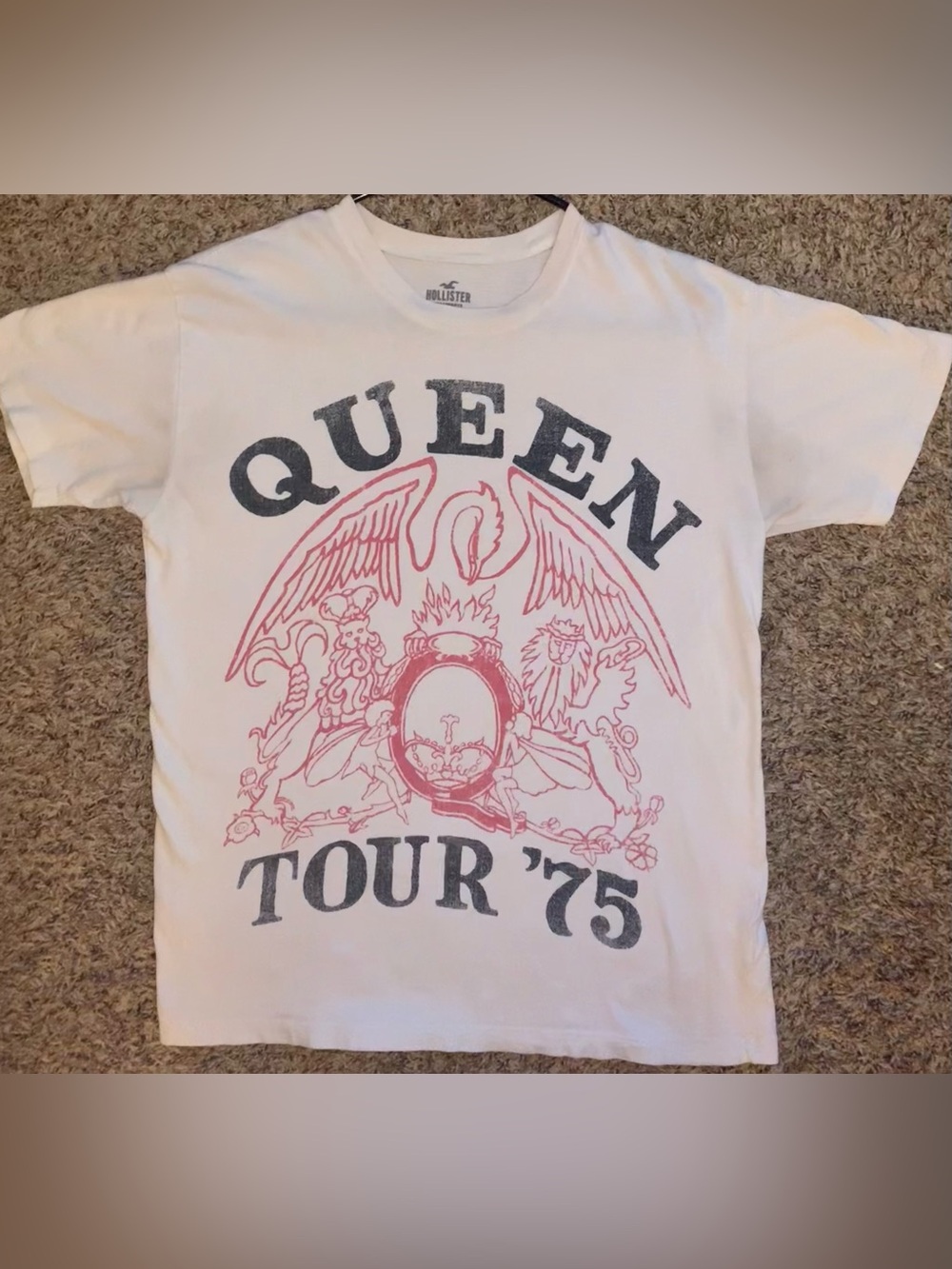 Hollister White Tee with Pink & Black Queen Crest